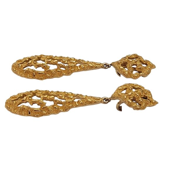 Trifari Crown Over T Gold Tone Brutalist Pear Nugget Clip Earrings Signed E968 - Picture 4 of 8